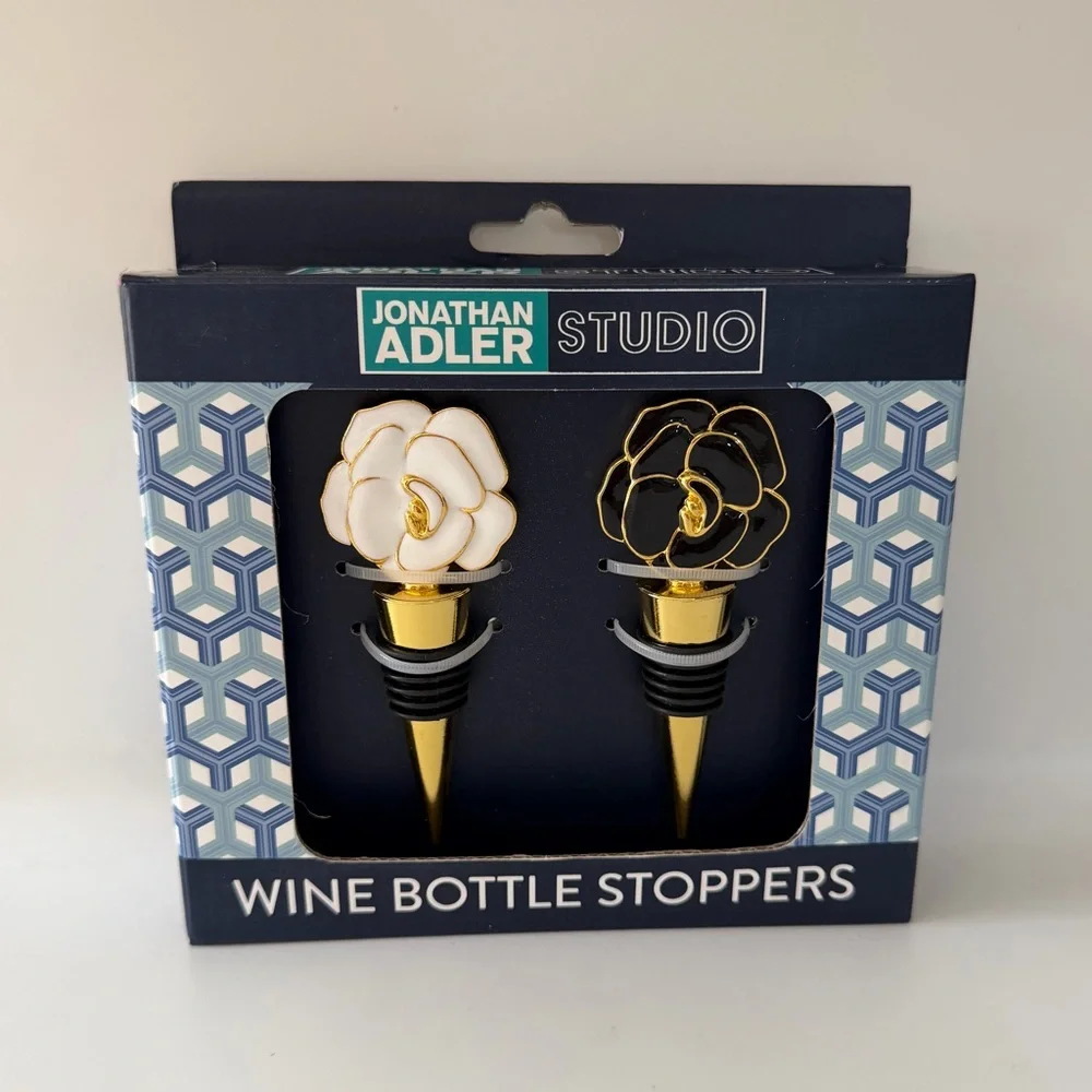 Jonathan Adler Gold and White Floral Wine Bottle Stoppers